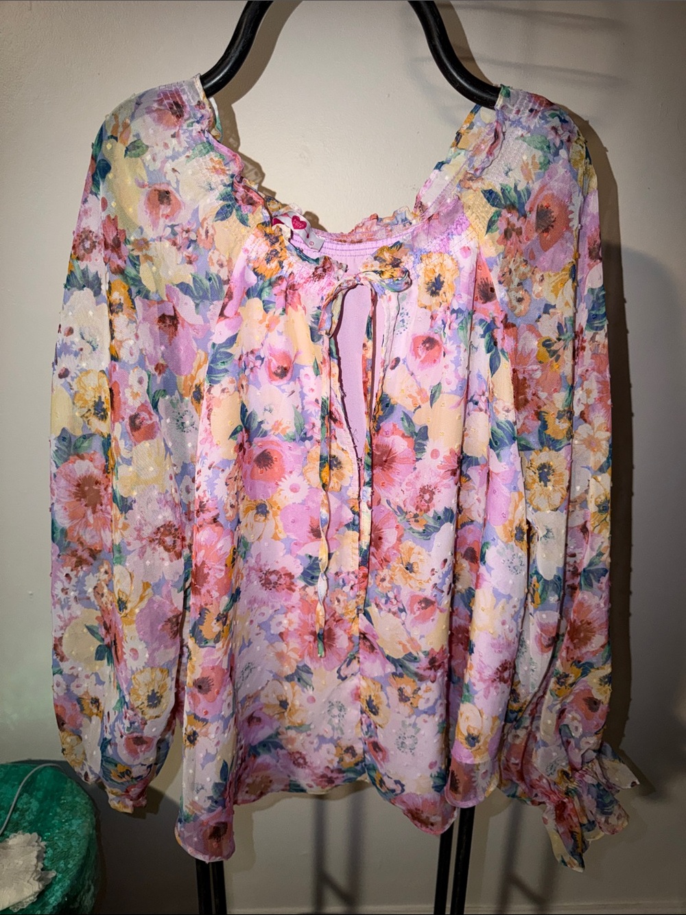 Buddy Love Pink Multi Floral Tie-Front Peasant Blouse